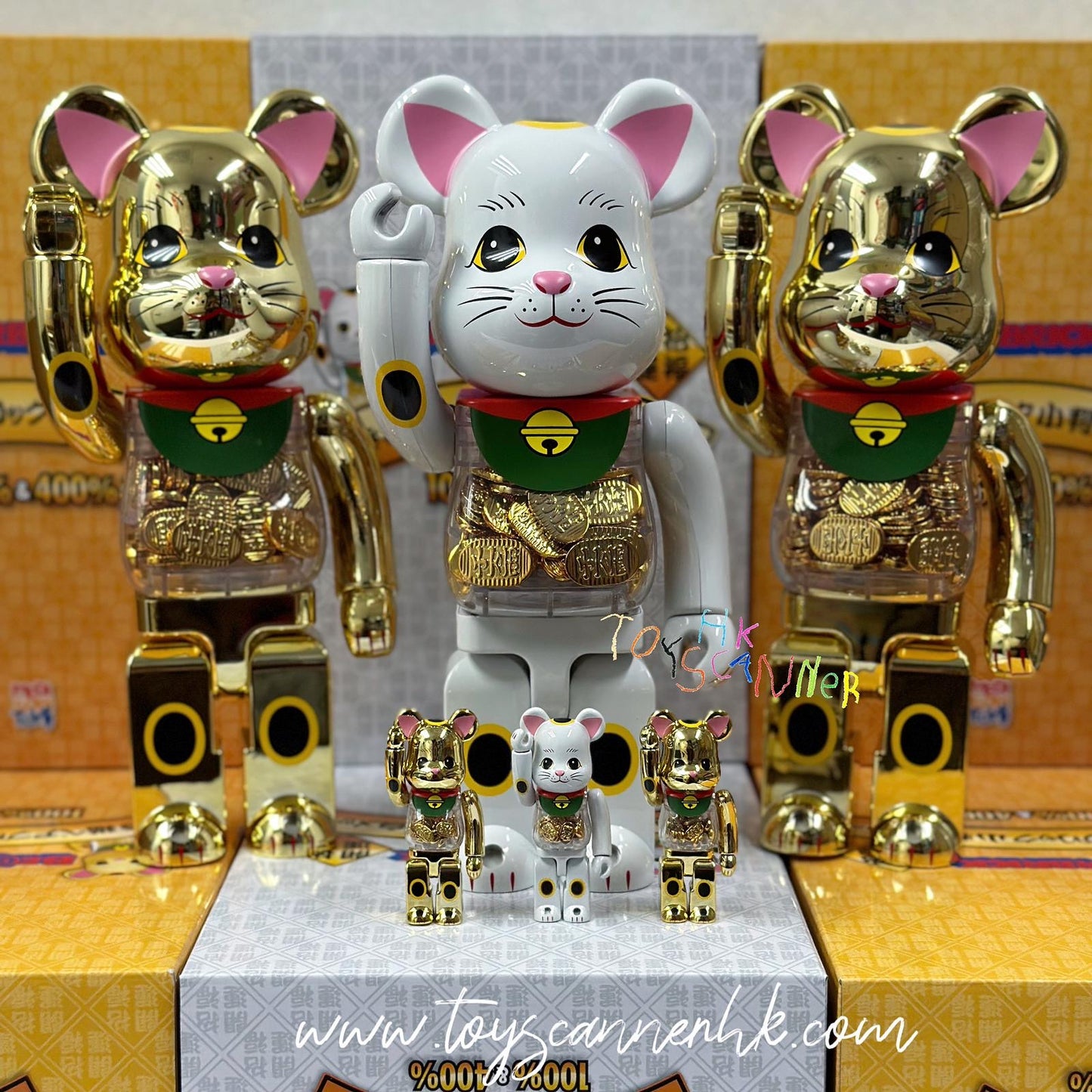 (In-stock) BE@RBRICK 招き猫 小判 白メッキ 100% & 400%