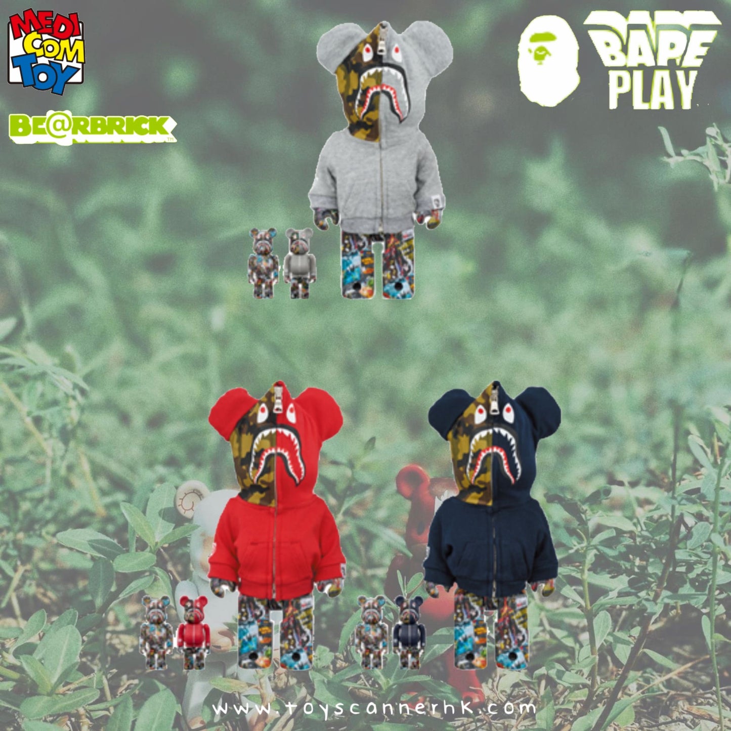 (Pre-order) BE@RBRICK BAPE(R) LEGACY CAMO SHARK GRAY／RED／NAVY 100% & 400% 3 PCS SET