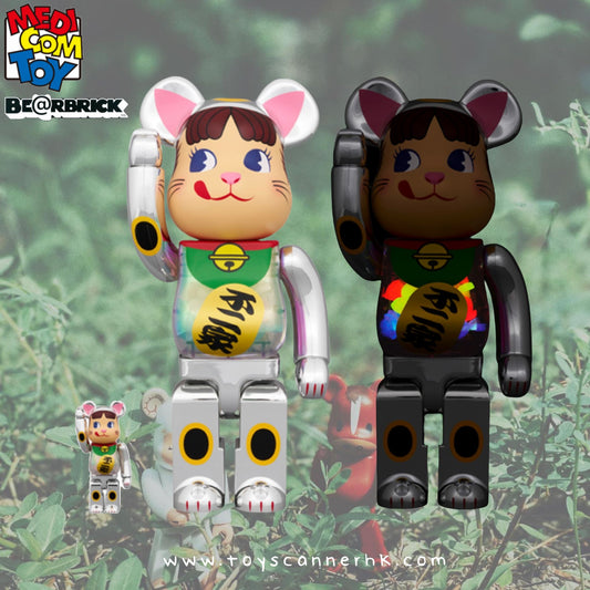 (Pre-order) BE@RBRICK 招き猫 ペコちゃん 銀メッキ 蓄光ミルキー入り 100％ & 400％