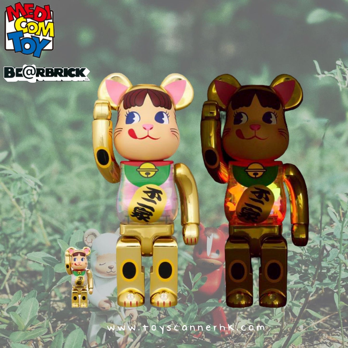 (Pre-order) BE@RBRICK 招き猫 ペコちゃん 金メッキ 蓄光ミルキー入り 100％ & 400％